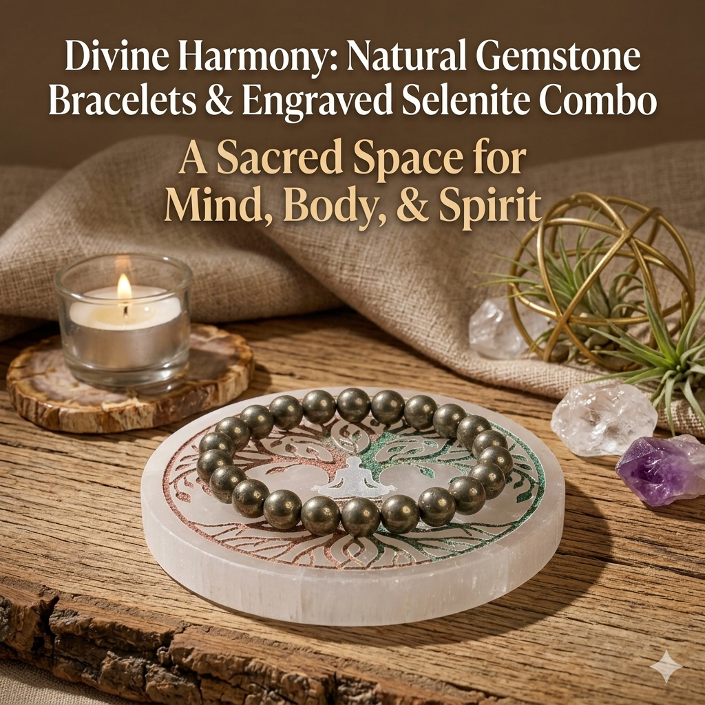 Pyrite Bracelet and Selenite Plate Combo